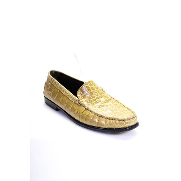 Tods Shoes - Tods Womens Leather Animal Print Apron Toe Slip-On Loafers Yellow Size EUR39